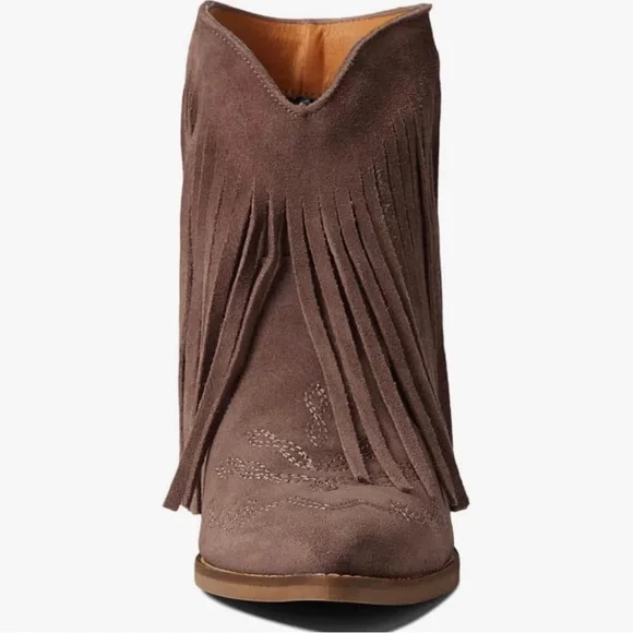 Tassel Western Booties Chunky Ankle Block Heel Suede Cowboy Fringe Pointed toe - Picture 3 of 3